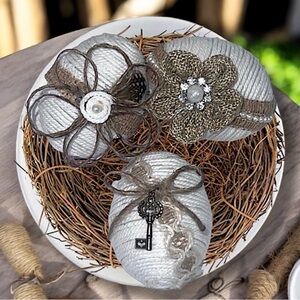 Rustic Jute Twine Easter Egg SET (3), Custom Eggs, Farm Easter Décor, Religious,
